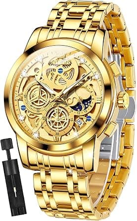 OLEVS Mens Watch Chronograph Luxury Diamond Dress Business Analog Quartz Wrist Watches Stainless Steel Waterproof Luminous on Amazon.ae - Price Tracker