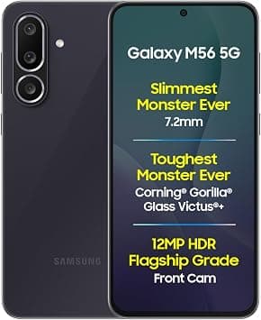 Samsung Galaxy M56 5G Mobile (Black, 8GB RAM, 128GB Storage)| Segment's Slimmest | Gorilla Glass Victus+| 10 Bit HDR Video| 50MP Camera| AI | Vapour Cooling Chamber| Lag-Free Gaming| Without Charger على Amazon.ae - متتبع الأسعار