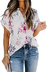 Allimy womens Casual Split V Neckline Blouses Soft - Best Deal Finder