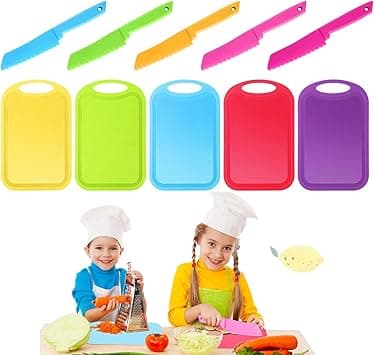 PINKE 10 Pcs Plastic Knife Set with Cutting Board Toddler Knife Tools, Including 5 Child Safe Knife 5 Chopping Block Cooking Utensils for Cooking Club, Preschool on Amazon.ae - Price Tracker