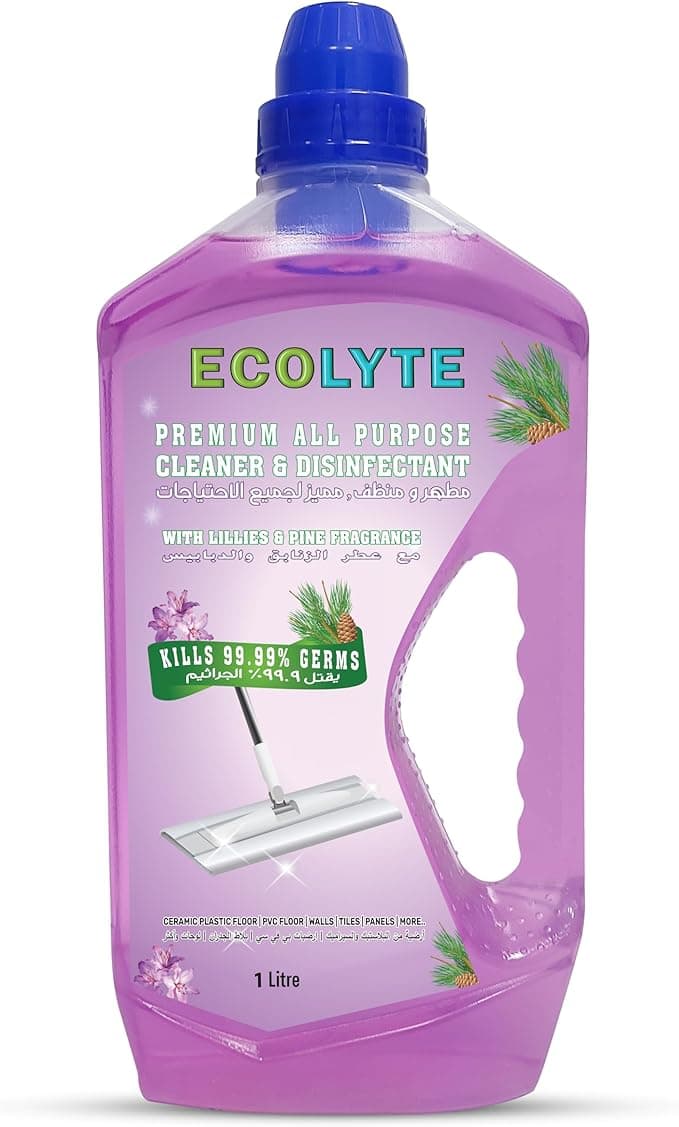 ECOLYTE+ Floor Cleaner, Premium All Purpose Cleaner Plus Disinfectant, for Hospital, Home, Office &amp; Commercial Use for Dirt, Stains &amp; Germs, Floor Cleaning (Lillies &amp; Pine, 1 Liter) on Amazon.ae - Price Tracker