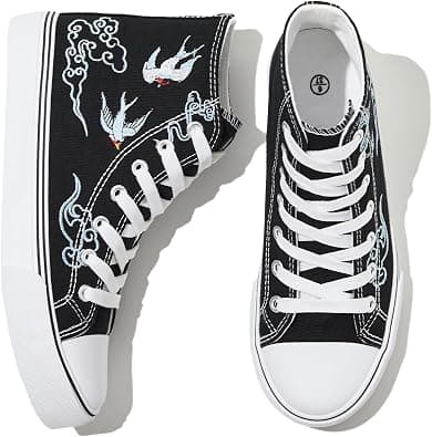 kufeiti Women's High Top Canvas Sneakers Canvas Shoes Lace up White Black Sneakers Casual Walking Shoes, Wf على Amazon.ae - متتبع الأسعار