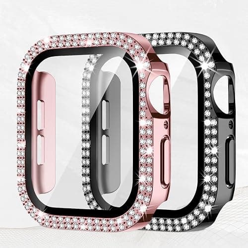 Double Row Diamond Case Compatible with Apple Watch 46 45 44 42 41 40mm Protective Case with Built-in Screen Protector for Series 11/10 /9/8/7/6/5/4/3 (Black/Rose Pink,42mm(Series10/11)) on Amazon.ae - Price Tracker