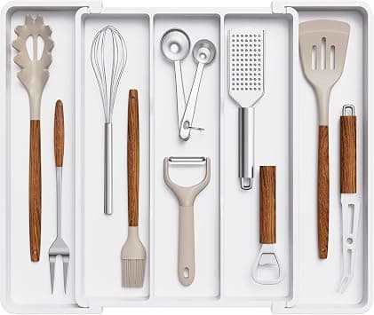 Lifewit Cooking Utensil Drawer Organizer, Expandable from 11 to 18 inches, Adjustable Cutlery Silverware Tray, Plastic Flatware Spatula Holder, Kitchen Tools Gadgets Storage Divider, White on Amazon.ae - Price Tracker