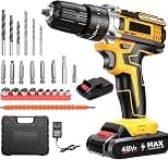 48V Cordless Drill, 3/8 Inch Power Drill Set with 2 Lithium Ion Battery, Electric Drill with Variable Speed, 19 Positions and 24-Pieces Drill/Driver Accessories Kit - متتبع أسعار Amazon.sa
