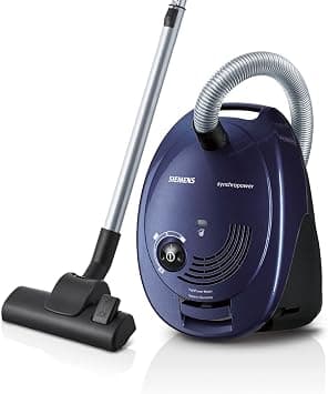 Siemens Synchropower VS06B1110 Vacuum Cleaner with Bag, Hygiene Filter, Floor Nozzle for Hard Floor and Carpet, Strong Suction Power, Long Cable, Crevice Nozzle, 700W, Moonlight Blue - متتبع أسعار Amazon.sa