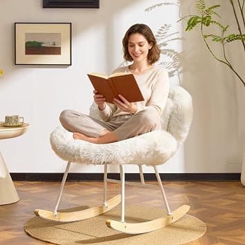 VINGLI 25.6" Extra Wide Criss Cross Nursery Rocking Chair,Cute Curved 115° Reclining Armless Glider,Plush Small Rocker w/Pillow & Solid Wood for Indoor,Bedroom, Living Room,Fluffy Fleece,White - Amazon.ae Price Tracker