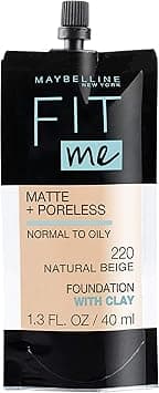 Maybelline New York Fit Me Matte + Poreless Liquid Foundation, Pouch Format, 220 Natural Beige, 1.3 Ounce on Amazon.ae - Price Tracker