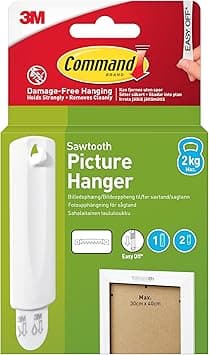 Command Sawtooth Large Picture Hanger White color, 1 hook + 2 strips/pack | Holds 2 kg each hook | Organize | Decoration | No Tools | Holds Strongly | Damage-Free Hanging - Amazon.ae Price Tracker