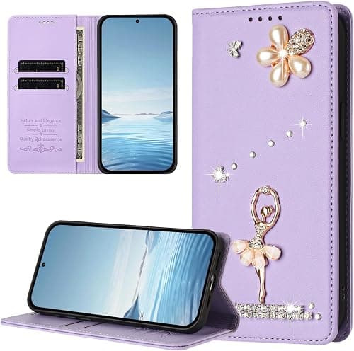 Wallet Case for Xiaomi Poco F8 Ultra 5G,Glitter Pearl Flower Ballerina Flip Case Card Slots Stand RFID Blocking PU Leather Magnetic Protective Folio Phone Cover-LightPurple on Amazon.ae - Price Tracker