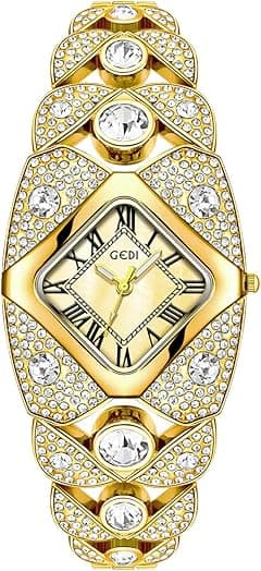 CARLIEN Women's Luxury Fashion Bling Rhinestone Rhombic Square Pearl Dial Quartz Watch Roman Numerals Elegant Ladies Dress Analog Bracelet Wrist Watch - Amazon.ae Price Tracker