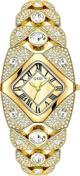 CARLIEN Women's Luxury Fashion Bling Rhinestone Rhombic Square Pearl Dial Quartz Watch Roman Numerals Elegant Ladies Dress Analog Bracelet Wrist Watch - Best Deal Finder