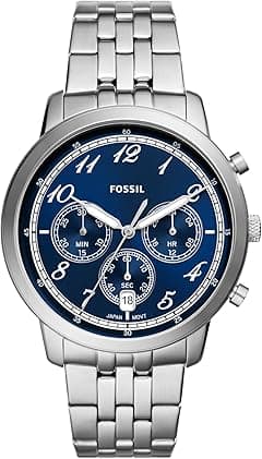 Fossil Men's Neutra Arabic Chronograph Stainless Steel Watch, Color: Silver/Blue Arabic (Model: FS6025) - Amazon.ae Price Tracker