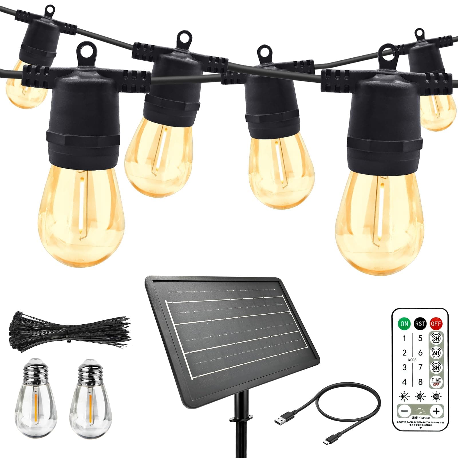 35M Solar String Lights Outdoor with 30 S14 LEDs & 2 Spares, 48Hrs 7200mAh, USB/Solar Charging, 8 Modes Remote, IP65 Waterproof, 2 Installation for Garden on Amazon.ae - Price Tracker