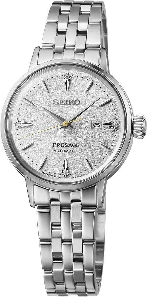 SEIKO SRE017 Presage Women's Cocktail Time Automatic Watch, White Dial with Diamonds, Stainless Steel Bracelet, 50M Water Resistant on Amazon.ae - Price Tracker