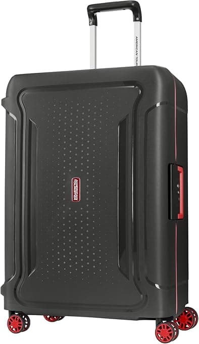 American Tourister Tribus Suitcase, 69 cm / 25 inch, 4 Spinner Wheels, Hard Top, PP Dark Grey|Address Tag|TSA Lock|Scratch Resistant Texture|3-Point Locking System - 3 Years Global Warranty on Amazon.ae - Price Tracker