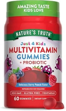 Nature's Truth Kids Multivitamin Gummies with Probiotics | 60 Count | Vegetarian, Non-GMO, Gluten Free Supplement | Vitamin C, D3 & Zinc | Berry Punch Flavor | على Amazon.ae - متتبع الأسعار