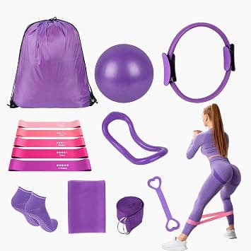 13 Pcs Pilates Essentials Kit for Women, Home Workout Equipment Set with 9.8” Ball, Magic Circle, Accessories, Perfect for Beginners to Toning & Fitness - Best Deal Finder