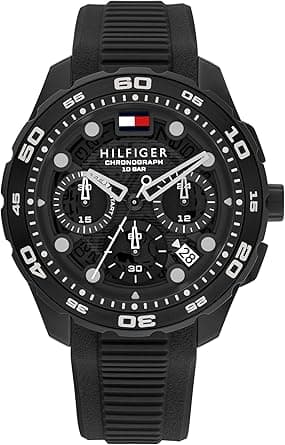 Tommy Hilfiger Chronograph Quartz Watch with Calendar for Men with Black Silicone Bracelet - 1792233 on Amazon.ae - Price Tracker