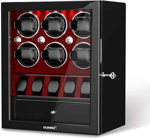 DUKWIN Watch Winder for 2/4/6/8 Automatic Watches Rotator Watch Winder Box | with Key Lock, 3/6 Extra Watch Storages,4 Rotation Modes, LED Light, Super Quiet Motor, Spring Watch Pillows for Men&Women on Amazon.ae - Price Tracker