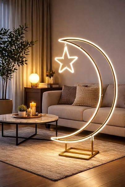 LED Moon Star Floor Lamp – Ramadan &amp; Eid Decorative Light, Crescent Moon Lamp with Star, Warm White LED Standing Light for Living Room, Bedroom, Prayer Room &amp; Islamic Home Décor (80cm) on Amazon.ae - Price Tracker