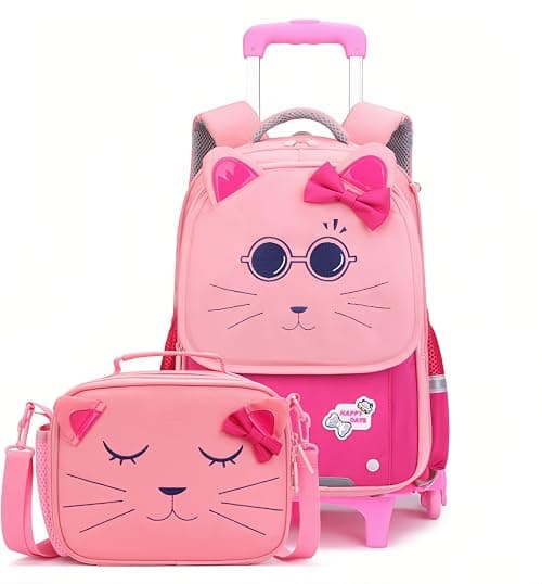 Cat Face Rolling Backpack for Girls Cute School Bag Backpack with Wheels على Amazon.ae - متتبع الأسعار