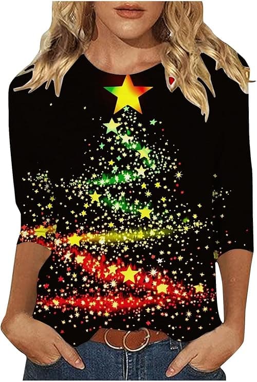 Womens Christmas T Shirt Rude Christmas Jumpers 3/4 Sleeve Tshirt Xmas Tree Snowflake Santa Printed Tops Crew Neck T Shirt Xmas Party Tops Tunic Top Casual Holiday Blouse on Amazon.ae - Price Tracker
