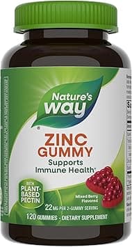 Nature's Way Zinc Gummy 120 Gummies| Supports Immune Health | Mixed Berry Flavoured | 22mg per 2-gummy serving | Plant-based Pectin Dietary Supplement on Amazon.ae - Price Tracker