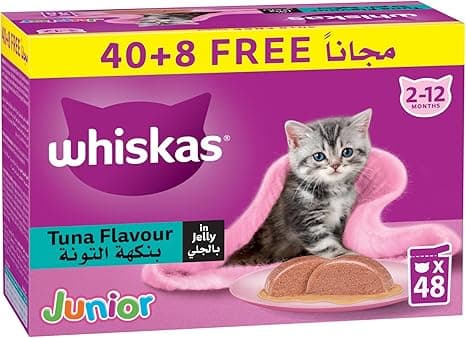 Whiskas Junior Tuna in Jelly, Wet Kitten Food Mega Pack of 40+8, 80g Pouch, for Kittens from 2 to 12 months, for a Complete Nutrition on Amazon.ae - Price Tracker