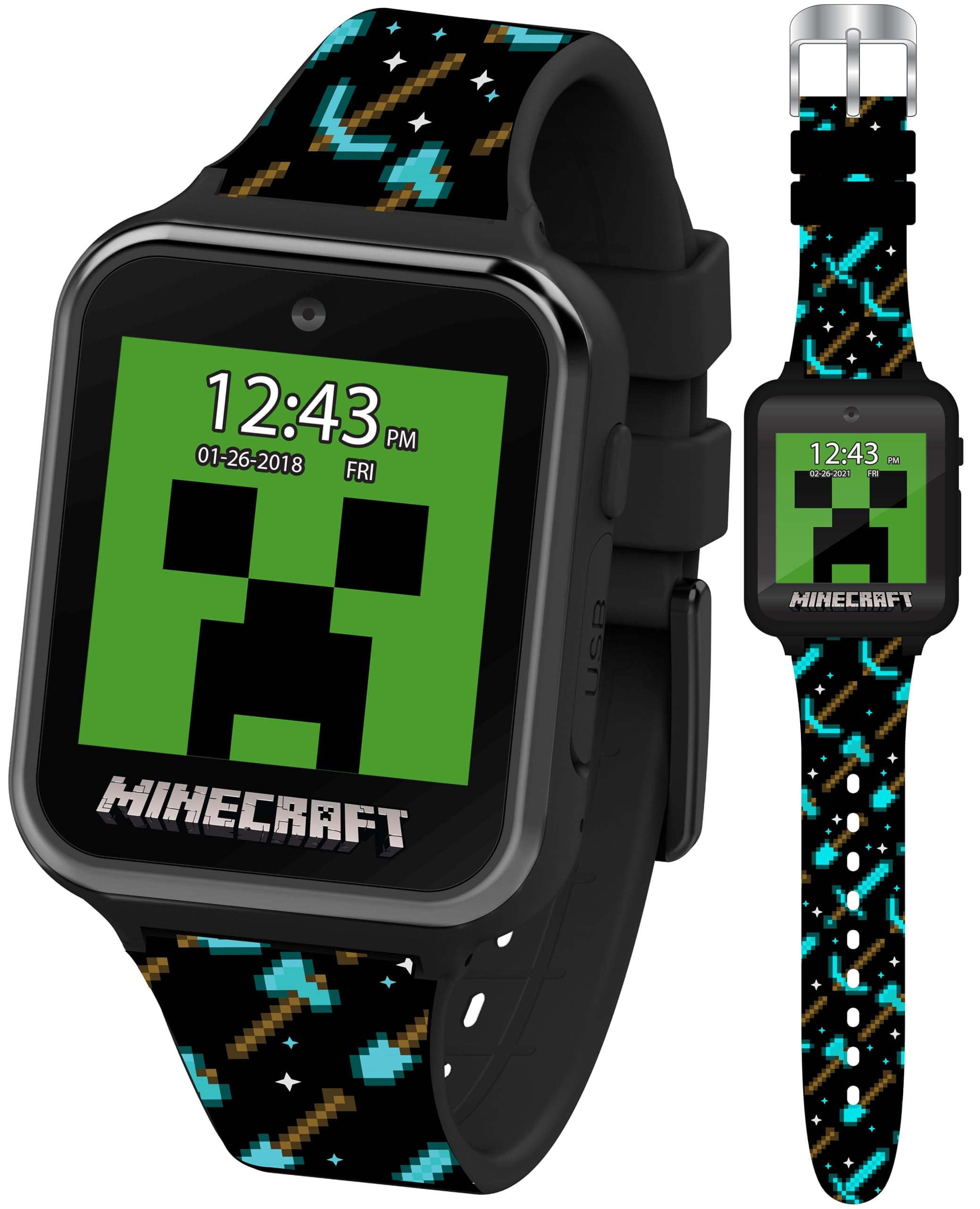 Minecraft Kids Smart Watch - Interactive Touchscreen with Games, Camera, Step Counter, Alarm, Timer, Voice Recorder, and Cool Minecraft Silicone Strap - Fits Wrists 5.5" to 8.0" on Amazon.ae - Price Tracker