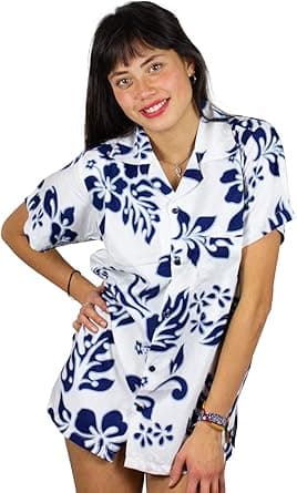 V.H.O. Funky Hawaiian Blouse Women Short-Sleeve Front-Pocket Hibiscus Multiple Colors on Amazon.ae - Price Tracker