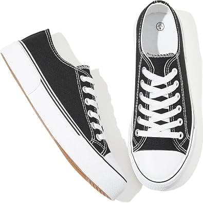 Adokoo Canvas Tennis Shoes for Women Low Top Casual White Black Sneakers for Women Lace Up Fashion Comfortable Walking Shoes على Amazon.ae - متتبع الأسعار