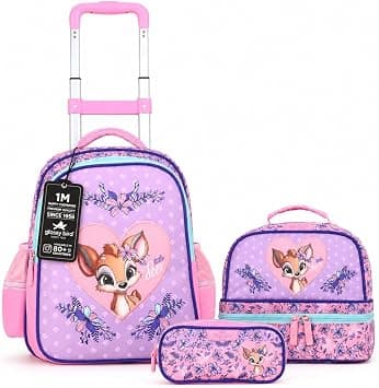 Kids 3 Wheel Trolley School Backpack Set, 3 wheel Detachable Rolling School Bag with Lunch Bag and Pencil Case for Kids (Foxy) on Amazon.ae - Price Tracker