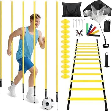 Soccer Agility Training Equipment, Sports Speed Agility Kit, 6 Agility Poles, 20ft Sports Speed Agility Ladder, 12 Disc Cones, Resistance Parachute, Jump Rope, 5 Resistance Bands on Amazon.ae - Price Tracker