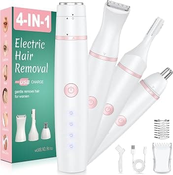 Facial Hair Remover for Women,4-in-1 Bikini Trimmer Women,USB C Mini Lady Shavers with 4-Level Battery Indicator (25%, 50%, 75%, 100%) Eyebrow Razor,Nose Trimmer,for Face Nose/Ear Body,Easy to Clean on Amazon.ae - Price Tracker