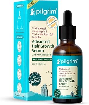 Pilgrim Redensyl 3% + Anagain 4% + Baicapil Advanced Hair Growth Serum (50ml) for Scalp with Korean Black Rice, Saw Palmetto | Control Hair Fall, Stimulate Hair Regrowth, Hair (50ml) - Best Deal Finder