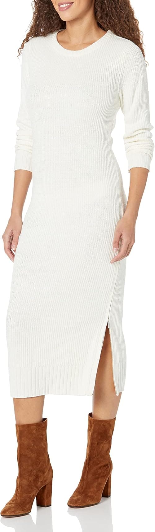 Calvin Klein Women's Petite Long Sleeve Crewneck Side Slit Zipper Dress on Amazon.ae - Price Tracker