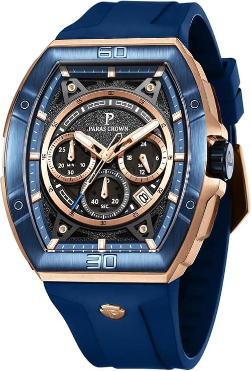 Paras Crown Watches for Men Tonneau 5ATM Waterproof Quartz Luxury Chronograph Analog Men's Wrist Watches Stainless Steel Case Mens Watches on Amazon.sa - Price Tracker