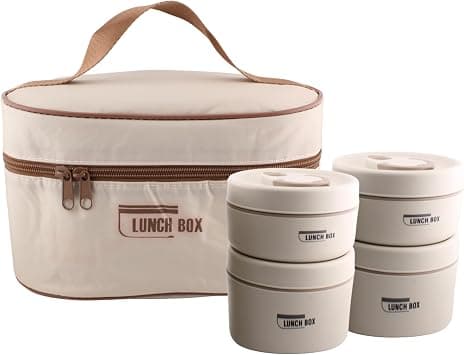 Insulated Lunch Box with Bag and Cutlery - 2500ML Leak-Proof Stainless Steel Bento with 4 Stackable Food Containers, Spoon, Fork & Bag | Office Lunch Box for Adults, Men, Women on Amazon.ae - Price Tracker