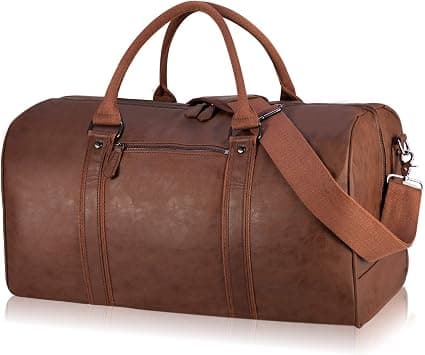 Oversized Travel Duffel Bag, Waterproof Leather Weekend bag Gym Sports Overnight Large Carry On Hand Bag-Brown on Amazon.ae - Price Tracker