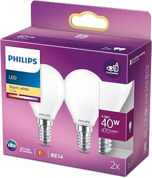 PHILIPS LED Premium Classic P45 Lustre Light Bulb 2 Pack [E14 Small Edison Screw] 4.3w - 40W Equivalent, Warm White (2700K), Non Dimmable, A++ - Amazon.ae Price Tracker