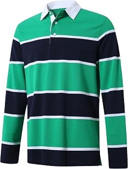 Men's Polo Shirts Long Sleeve Striped Dry Fit Casual Collared Pique Golf Polo Shirts for Mens - Best Deal Finder