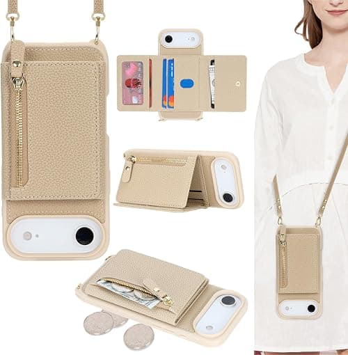 ELTEKER Mobile Phone Case for iPhone Air Case with Strap, Card Slot Zipper Wallet, Mobile Phone Shoulder Bag - Beige on Amazon.ae - Price Tracker