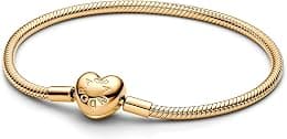 PANDORA Moments Schlangen-Gliederarmband mit Herz-Verschluss aus Sterling Silber mit vergoldeter Metalllegierung, Kompatibel Moments, Größe:18, 563050C00-18 - متتبع أسعار Amazon.sa