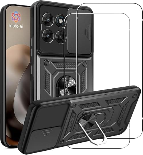 MEMELOKA Motorola Moto G67 5G/Moto G77 5G Case with Tempered Glass, Anti-Scratch Military Protective Cover + 360 Degree Rotating Stand, Shockproof Cover with Sliding Lens Cover, Black على Amazon.ae - متتبع الأسعار