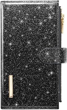 Womens RFID Blocking Large Capacity Wallet Multi Card Organizer Bifold Wallet for Women with Zipper Pocket, Black Glitter, Large, Casual on Amazon.ae - Price Tracker