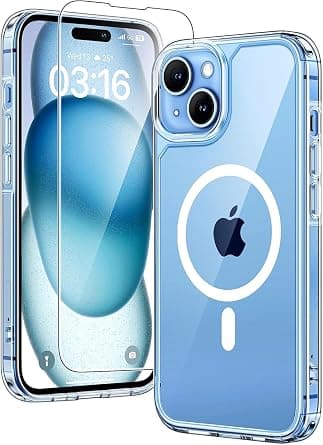 TAURI for iPhone 15 Plus Case, [Compatible with MagSafe] with 1-Pack Screen Protector, Military-Grade Protection, [Anti-Yellowing] Shockproof Transparent Back Bumper Phone Cover - Clear على Amazon.ae - متتبع الأسعار