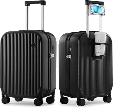 mixi Carry On Luggage with Cup Phone Holder Hard Shell Rolling Travel Suitcases with Spinner Wheels,20 Inch Black on Amazon - Best Deal Finder
