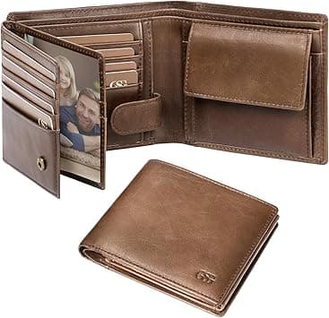 GSG SINCE 1998 Mens Cowhide Leather Wallets with Coin Pocket,17 Credit Card Slots, 2 Banknote Compartments Genuine Leather RFID Wallet Brown on Amazon.ae - Price Tracker