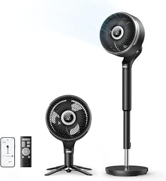 DREO Smart Fan for Bedroom, standing 150° +100° Omni-Directional Oscillating Fans, 120ft CirculAir Quiet Fan with DC Motor, 12 Speeds, 6 Modes, 20dB,Remote Control, 12H Timer على Amazon.ae - متتبع الأسعار